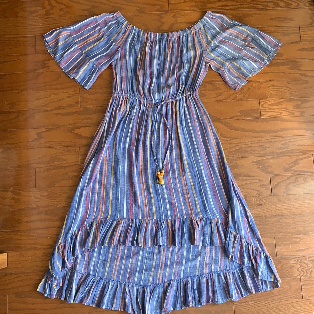 Spiaggia Dolce NWOT Striped Boho Off the Shoulder Dress High Low Hem Size Large - Picture 2 of 16